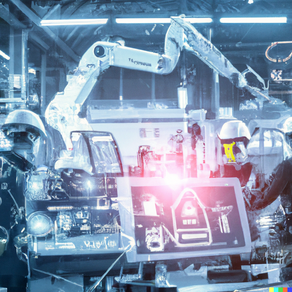 DALL·E 2023-03-13 12.39.23 - The image could depict a futuristic factory with robots and machines working alongside human engineers, highlighting the integration of automation tec DALL·E 2023-03-13 12.39.23 - The image could depict a futuristic factory with robots and machines working alongside human engineers, highlighting the integration of automation tec